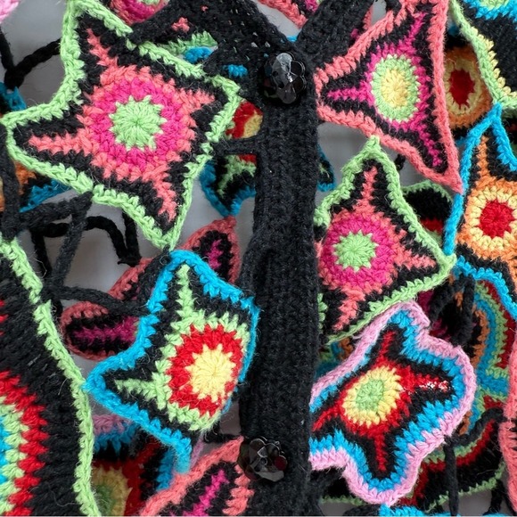 NORM THOMPSON VTG CROCHET RAINBOW Artsy CottageCore GRANDMAcore SWEATER BOHO - Picture 4 of 9